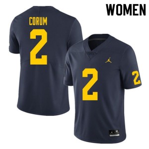 Brand Jordan Michigan Wolverines Blake Corum #2 Navy Womens Stitch Jersey