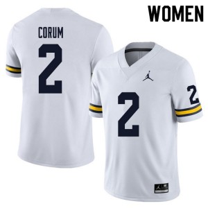 Brand Jordan Michigan Wolverines Blake Corum #2 White Womens Stitch Jersey