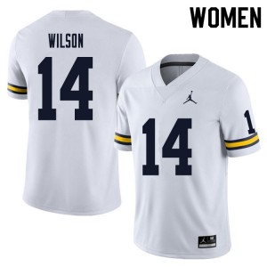 Michigan Wolverines Roman Wilson #14 White Womens Stitch Jersey Brand Jordan