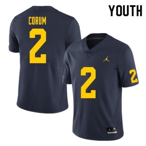 Brand Jordan Michigan Wolverines Blake Corum #2 Navy Youth(Kids) Stitch Jersey
