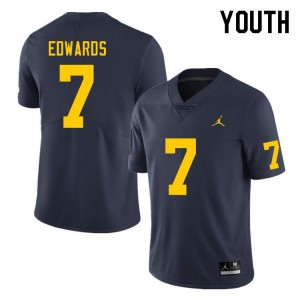 Michigan Wolverines Donovan Edwards #7 Navy Youth(Kids) Stitch Jersey Brand Jordan