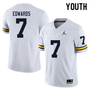Michigan Wolverines Donovan Edwards #7 White Youth(Kids) Stitch Jersey Brand Jordan