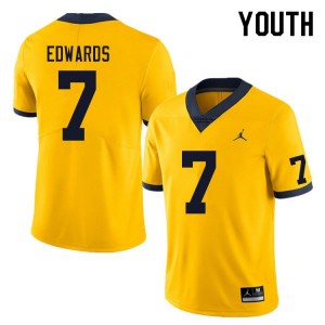 Michigan Wolverines Donovan Edwards #7 Yellow Youth(Kids) Stitch Jersey Brand Jordan