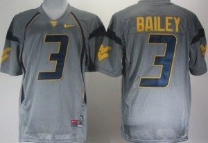 West Virginia Mountaineers Stedman Bailey #3 Gray Men Stitch Jersey Nike