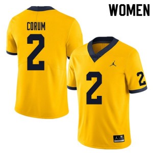 Brand Jordan Michigan Wolverines Blake Corum #2 Yellow Womens Stitch Jersey