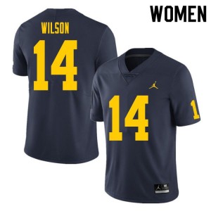 Michigan Wolverines Roman Wilson #14 Navy Womens Stitch Jersey Brand Jordan