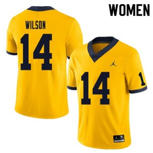 Michigan Wolverines Roman Wilson #14 Yellow Womens Stitch Jersey Brand Jordan