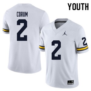 Brand Jordan Michigan Wolverines Blake Corum #2 White Youth(Kids) Stitch Jersey